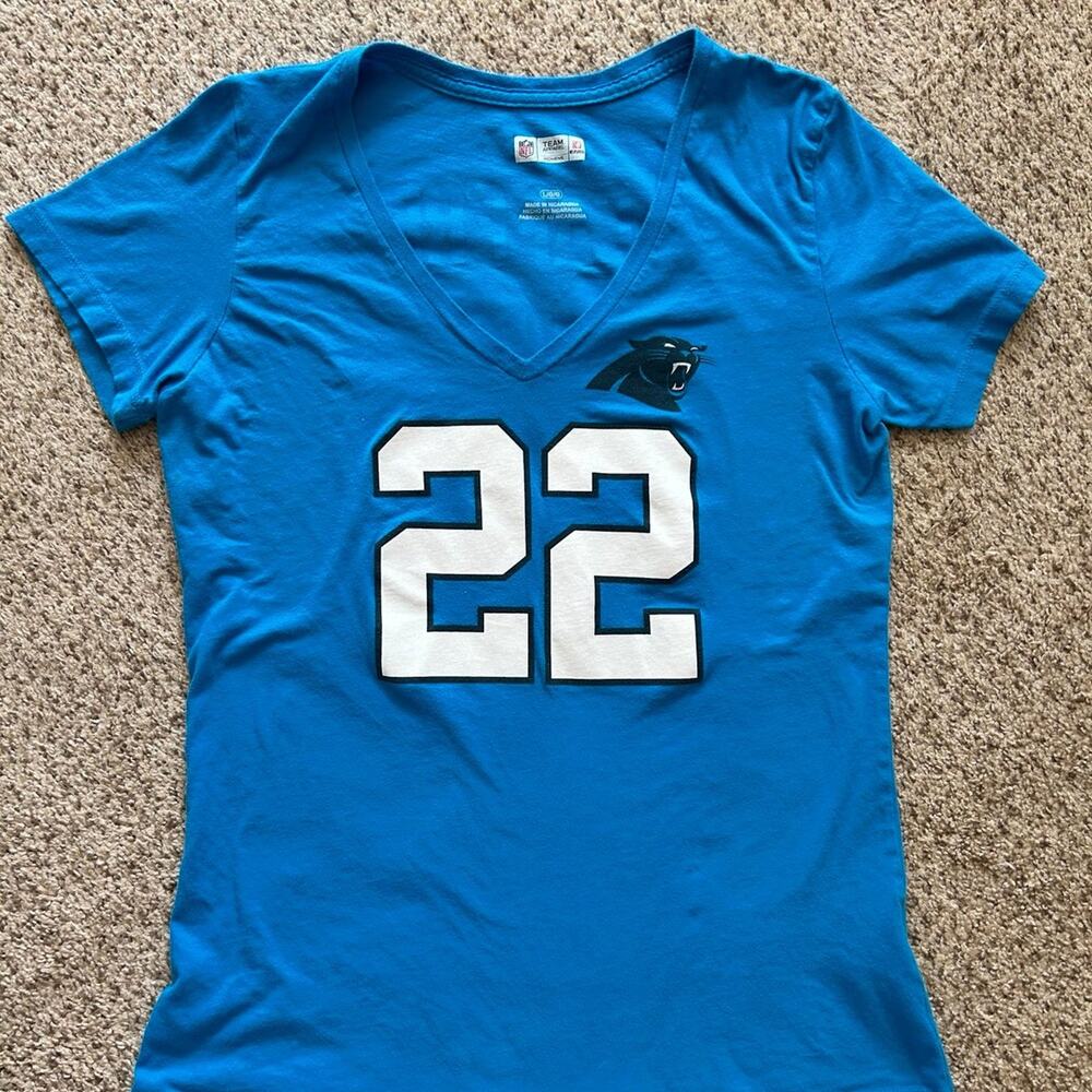 Women's Carolina Panthers Christian McCaffrey Nike Blue Name & Number T-Shirt